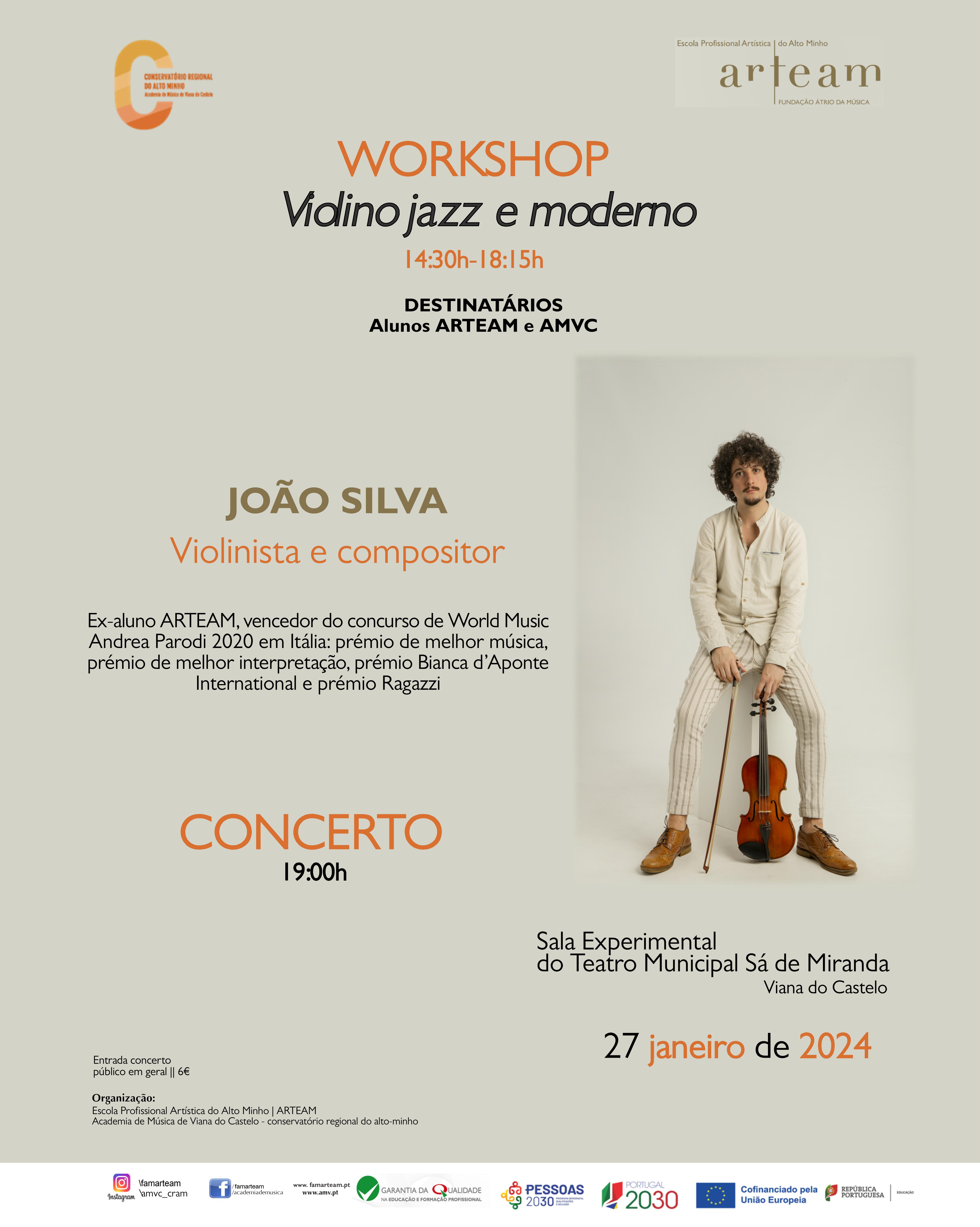 Violinista e compositor João Silva atua em Viana do Castelo