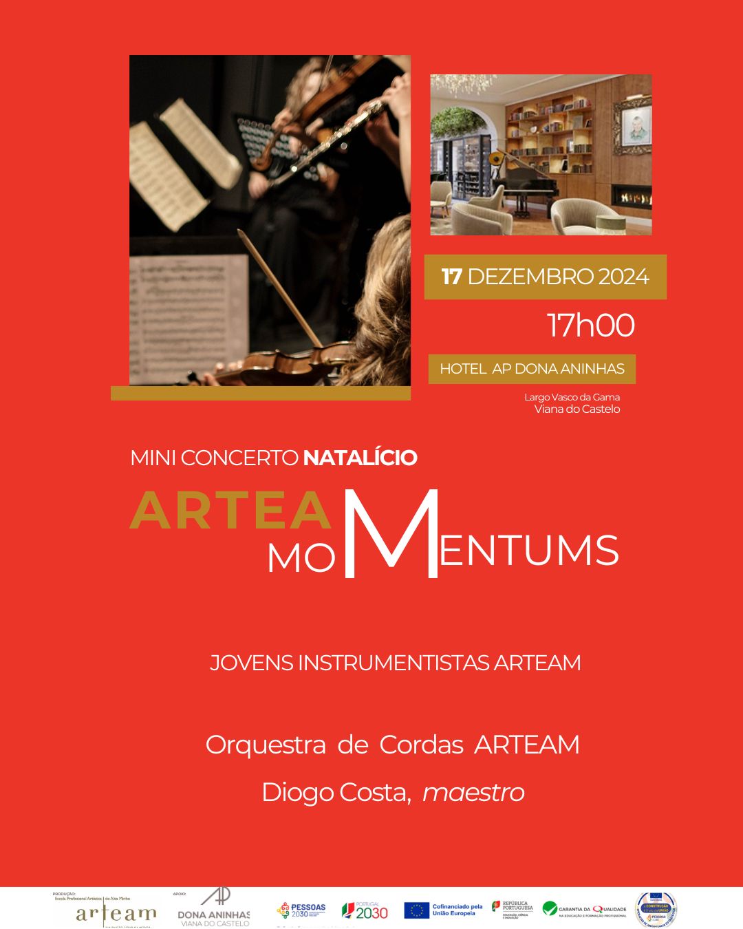 Mini concerto natalício ARTEAM  no Hotel Dª. Aninhas, 17:00h
